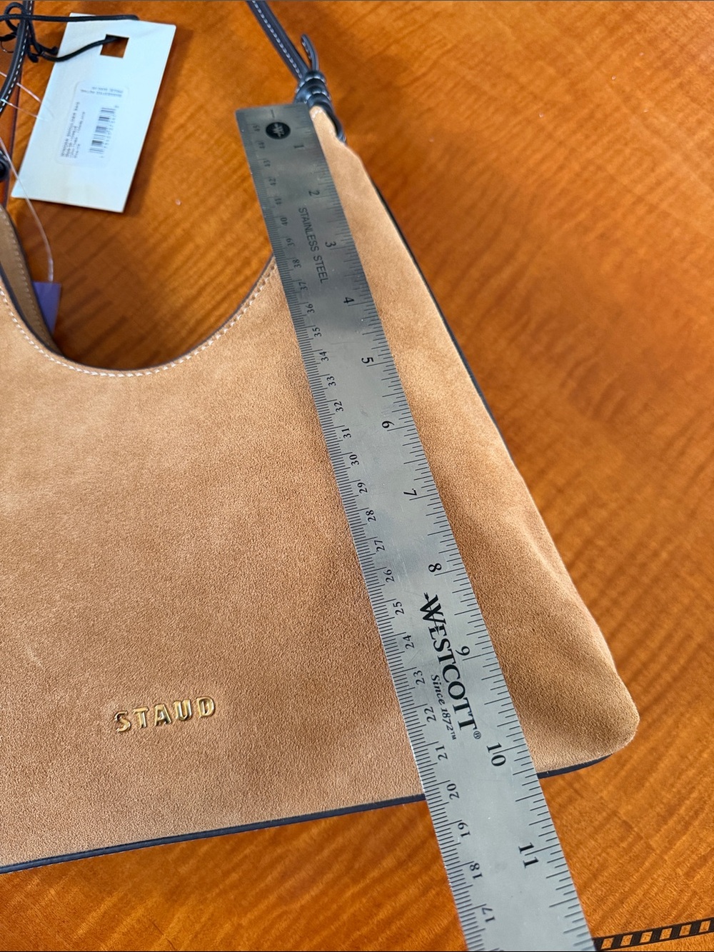 NWT STAUD Winona  shoulder bag 
 Brown Genuine  Suede  with Black Handle - Picture 9 of 11